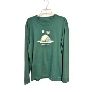 Life is Good man cave long sleeve green igloo crusher tee t-shirt men's large
